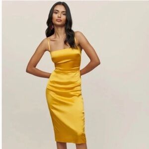Reformation Oaklie Silk Dress Turmeric
